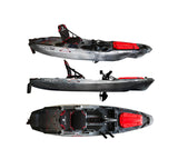 U S A T O -  BIG MAMA KAYAK A PEDALI TRIKEN 330 - CANOA MONOPOSTO FISHING CON 4 PORTACANNE, 2 GAVONI, TIMONE, SISTEMA DI PEDALI, SEDILE RIALZATO, 11 BARRE DI SCORRIMENTO, ver. coperchio rosso