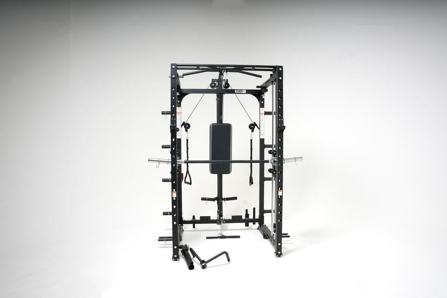 ASX-3000 Stazione multifunzione pieghevole a caricamento dischi all in one - Rack functional con traliccio per le trazioni + Smith machine + Lat machine & low row + Dual pulley TOORX