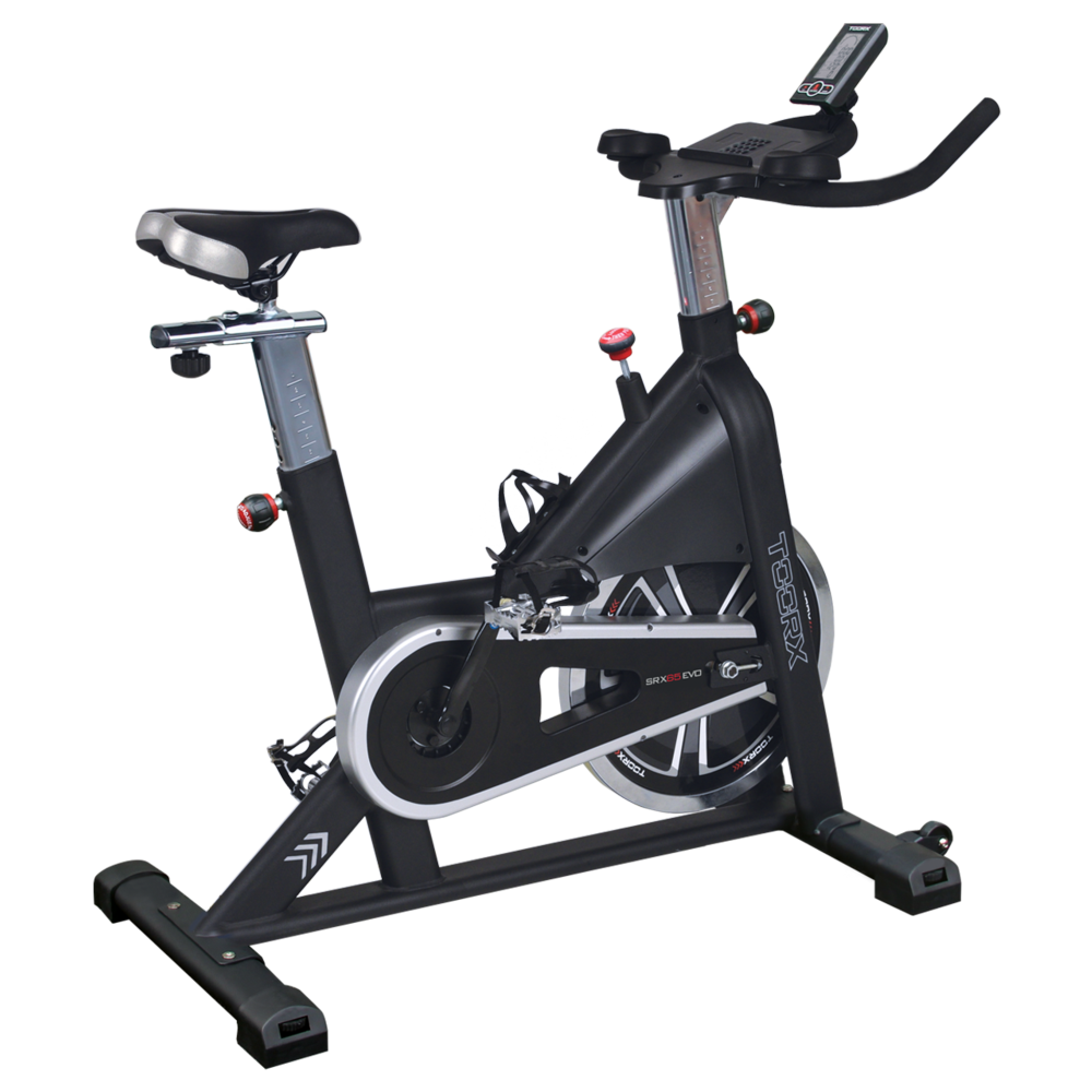 Gym Bike SRX-65 EVO Ricevitore Wireless Linea Toorx Trasmissione; a cinghia Massa volanica; peso 22 kg Peso max utente; 125 kg bike da spinning - TIMESPORT24