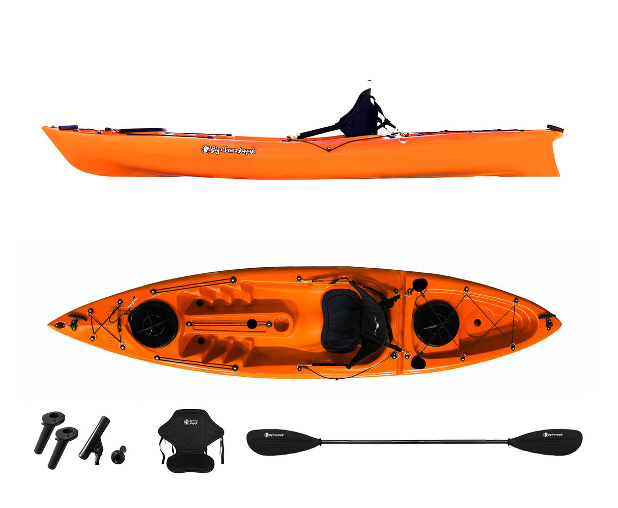 SINGLE-SEAT CANOE ACQUAPRIMA BIG MAMA KAYAK 310 CM + 2 LOCKER + 3 ROD HOLDER + 1 PADDLE + 1 SEAT (FULL PACK) - ORANGE 