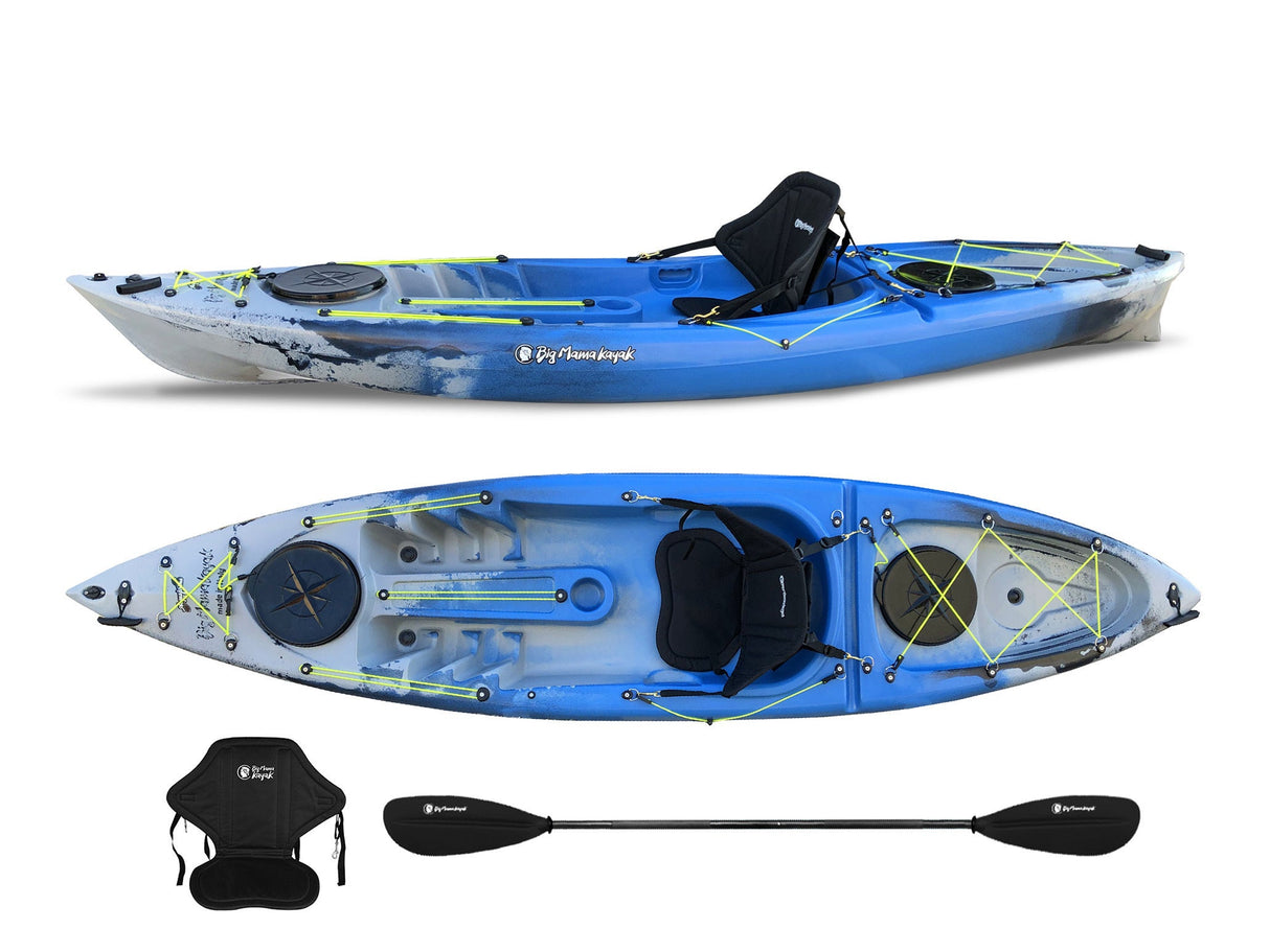 1 SINGLE PLACE CANOE ACQUAPRIMA LIMITED EDITION BIG MAMA KAYAK, SINGLE SEAT 310 CM + 2 LOCKER + 1 PADDLE + 1 SEAT (FULL PACK) - BLUE SNAKE 