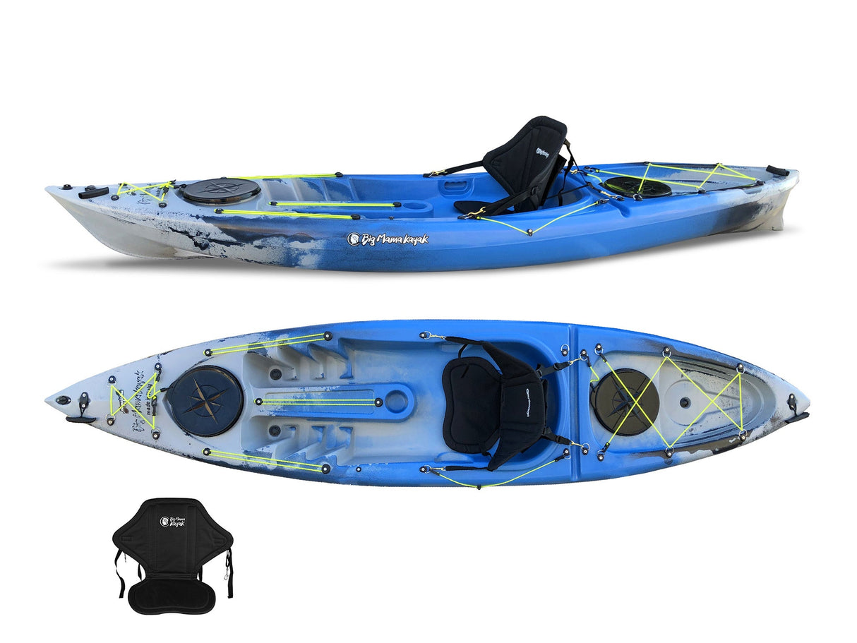 1 SINGLE PLACE CANOE ACQUAPRIMA LIMITED EDITION BIG MAMA KAYAK, SINGLE SEAT 310 CM + 2 LOCKER + 1 SEAT (PACK 2) - BLUE SNAKE 