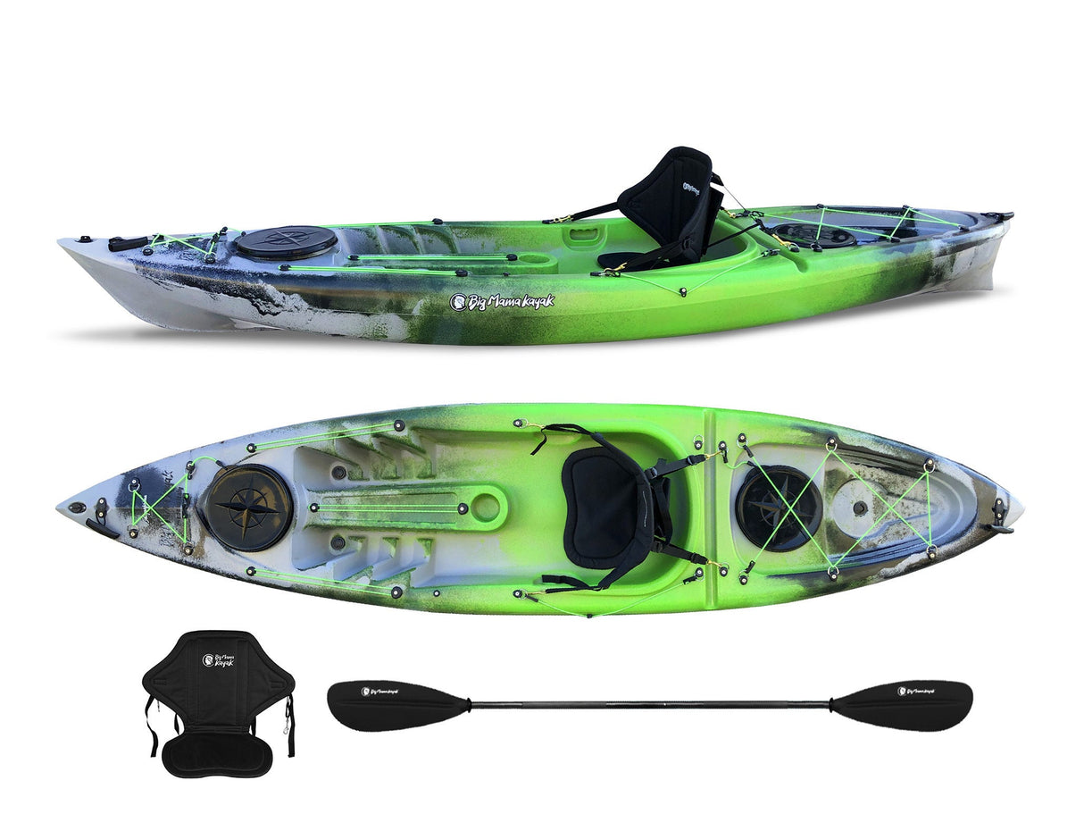 1 SINGLE PLACE CANOE ACQUAPRIMA LIMITED EDITION BIG MAMA KAYAK, SINGLE SEAT 310 CM + 2 LOCKER + 1 PADDLE + 1 SEAT (FULL PACK) - SNAKE GREEN 