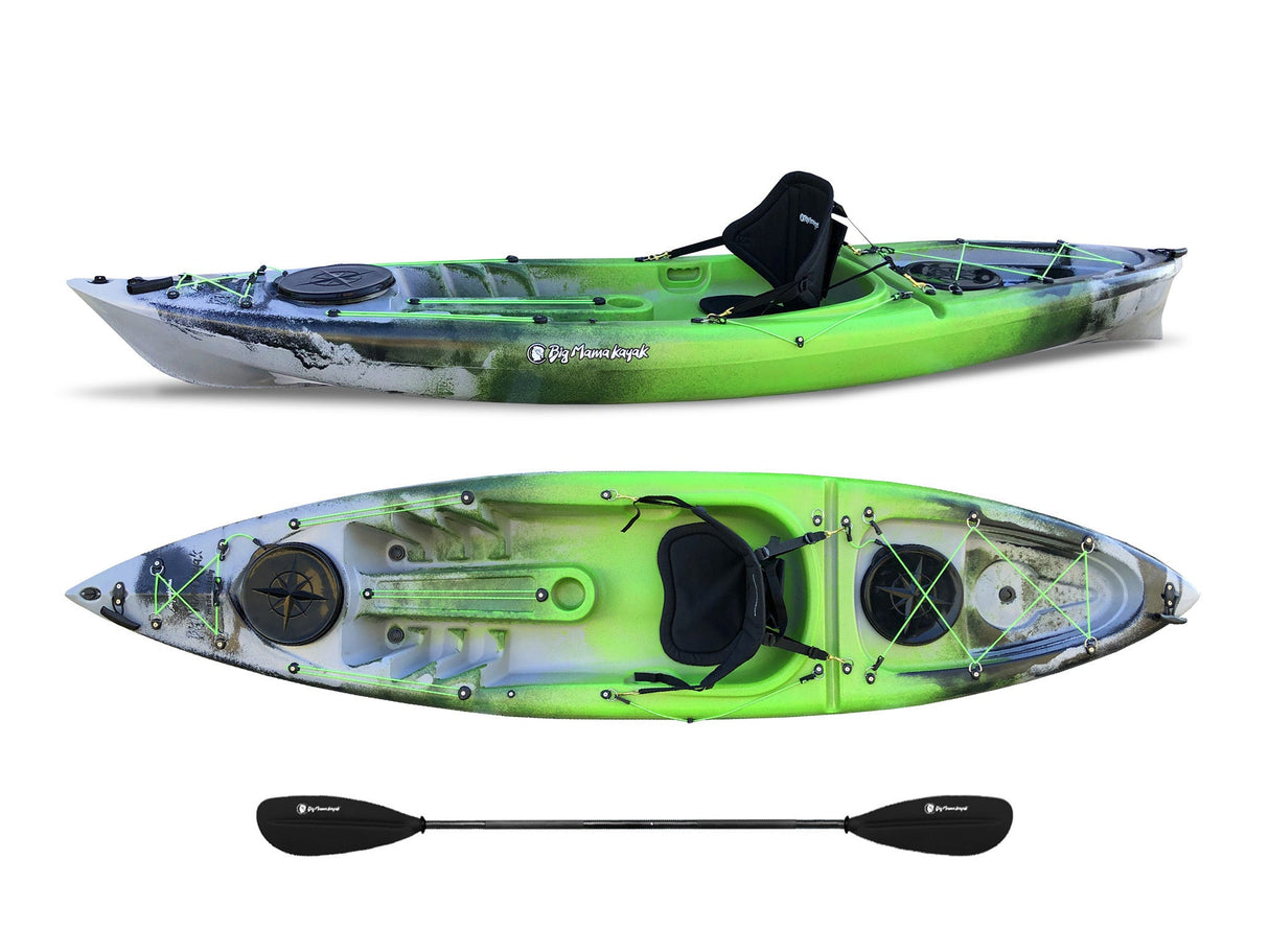 CANOA 1 POSTO SINGOLO ACQUAPRIMA LIMITED EDITION BIG MAMA KAYAK, MONOPOSTO 310 CM + 2 GAVONE + 1 PAGAIA in omaggio (PACK 1) - SNAKE GREEN