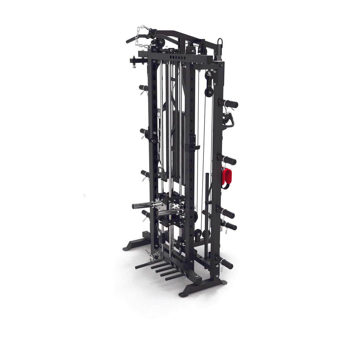 ASX-3000 All in one foldable multifunctional disc loading station - Rack functional with pylon for chin-ups + Smith machine + Lat machine &amp; low row + Dual pulley TOORX 