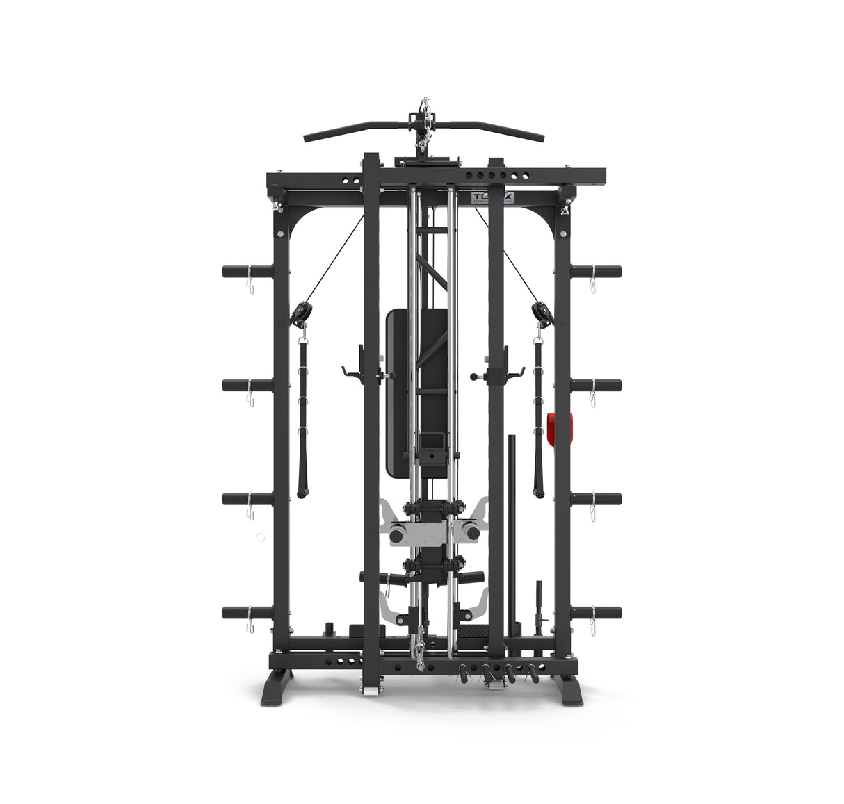 ASX-3000 All in one foldable multifunctional disc loading station - Rack functional with pylon for chin-ups + Smith machine + Lat machine &amp; low row + Dual pulley TOORX 