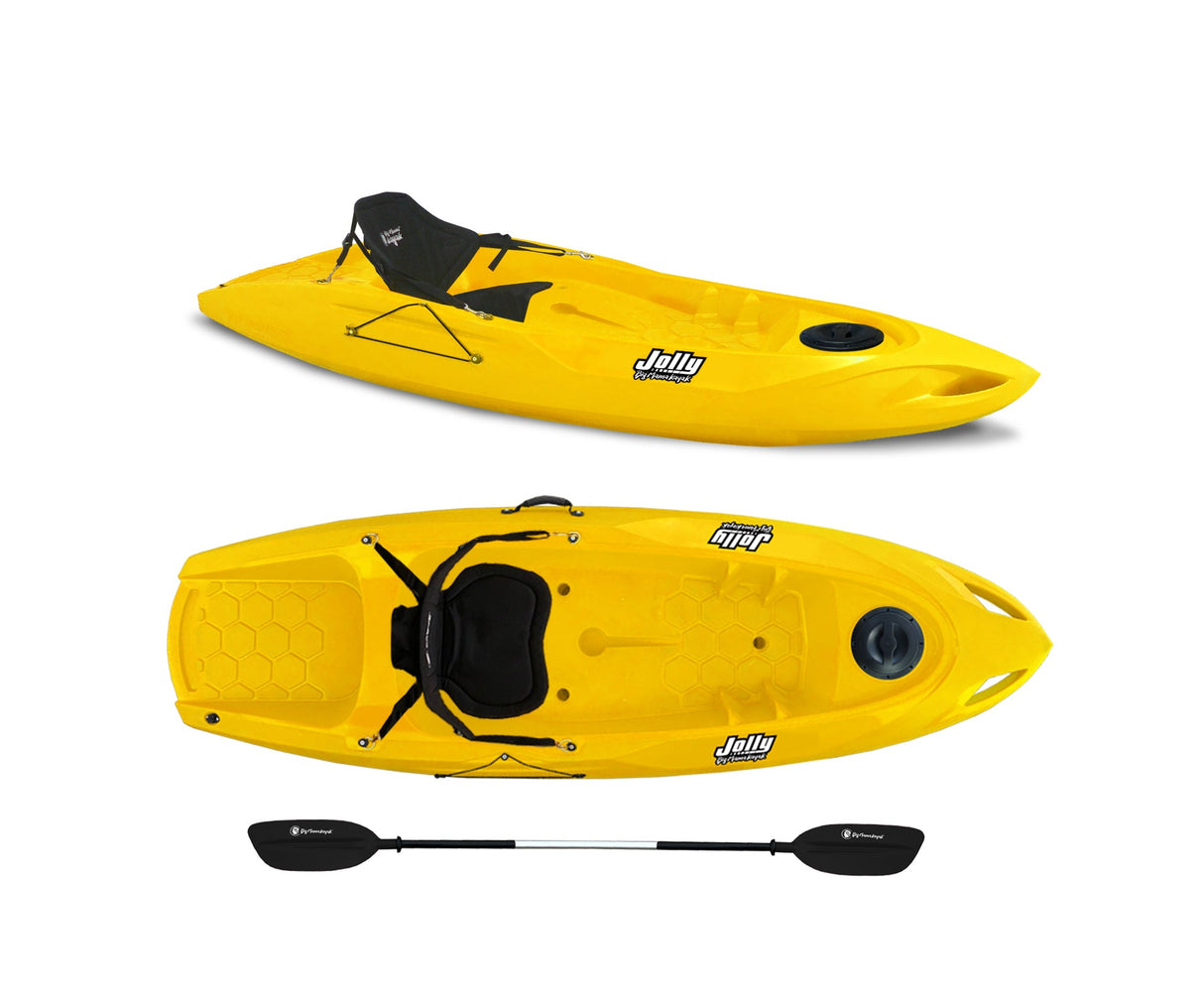 Canoa monoposto Jolly 2.0 Big Mama Kayak 260 cm + 1 gavone + 1 pagaia + seggiolino (FULL PACK) Made in Italy - GIALLO - TIMESPORT24