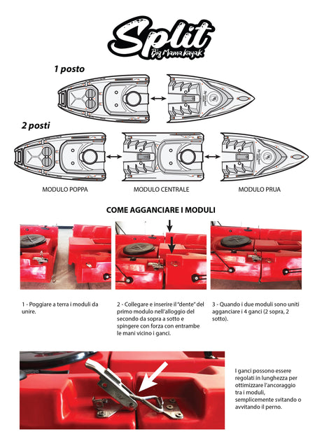 kayak componibile Split 1 Big Mama kayak, canoa modulare, si monta in 30 secondi ( giallo) - TIMESPORT24