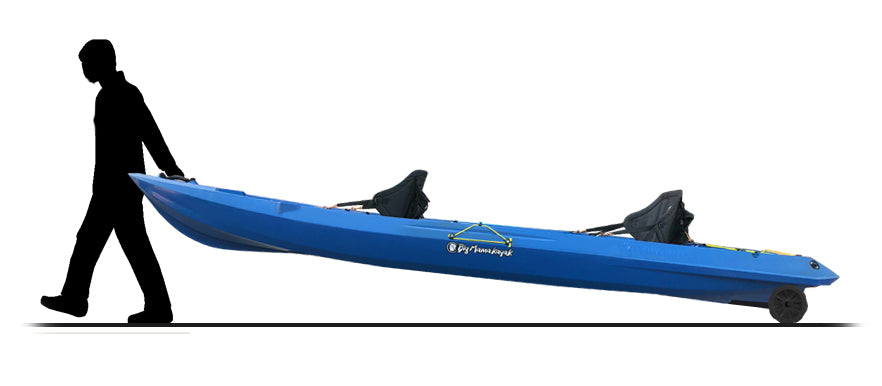 Canoa biposto Mojito Big mama kayak - 380 cm - 2 posti adulto + 1 posto + 2 gavoni + 2 ruote integrate + 2 pagaie omaggio - AZZURRO