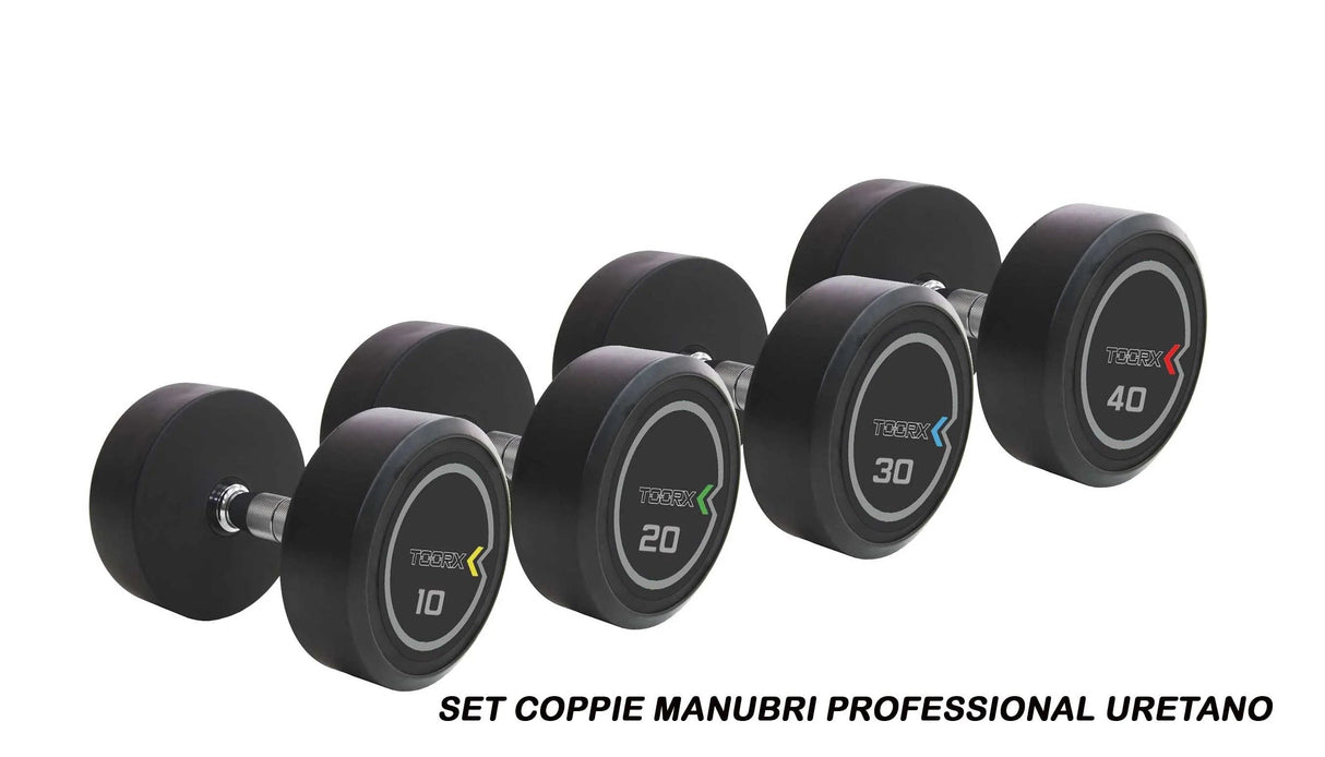 Set Coppie Manubri Professional Uretano 4-24 kg (Salto 2 kg. - Tot. 308 kg.) Linea Toorx MPU-SET24 - TIMESPORT24