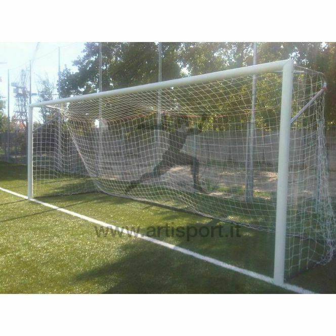 Af1470 Pair of regulation football goals in aluminium, 7.32x2.44 m with sockets to be buried, TUV certified according to Uni En 748 standard 