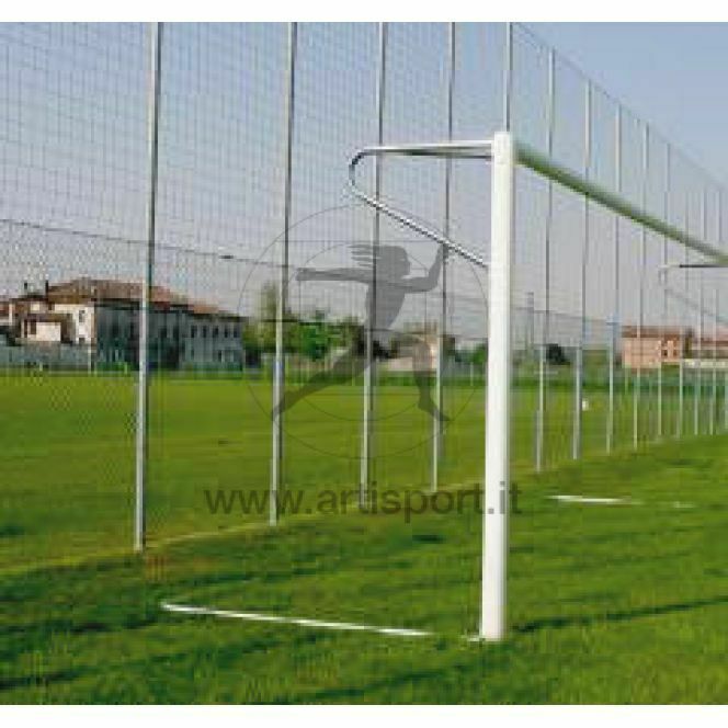 Af1470 Pair of regulation football goals in aluminium, 7.32x2.44 m with sockets to be buried, TUV certified according to Uni En 748 standard 