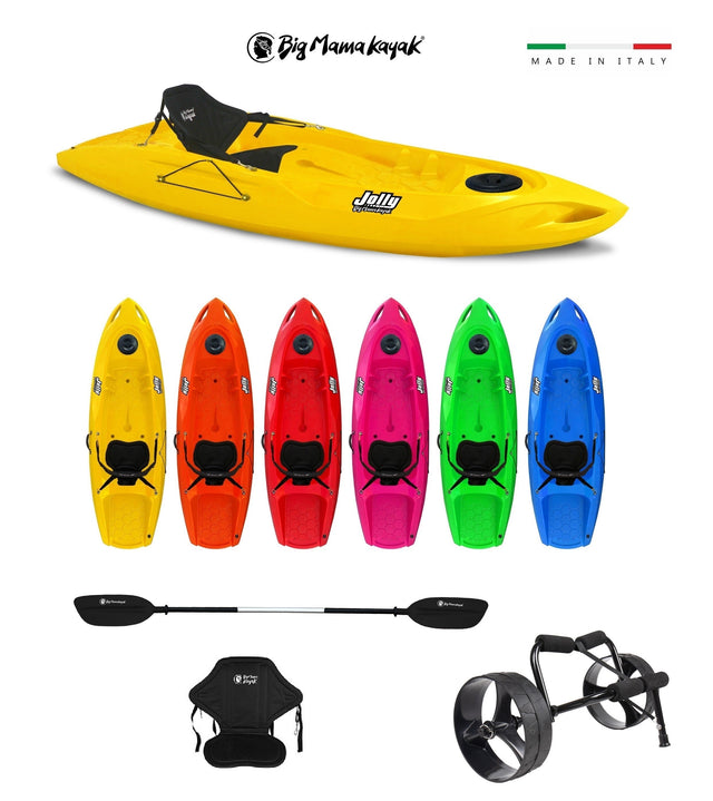 KAYAK MONOPOSTO JOLLY BIG MAMA KAYAK - CANOA DA 260 CM + 1 GAVONE + 1 PAGAIA + SEGGIOLINO + CARRELLO TR001 - PACK 4 ( MADE IN ITALY) - TIMESPORT24