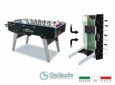 Calciobalilla Goleador Evolution Bianco / Nero con Aste Uscenti, Gambe Pieghevoli - Piano di Gioco in Vetro - TIMESPORT24