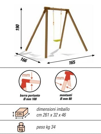 VIOLETTA Wooden Swing 1 Seater - Height 190 Cm Cod.al1341 Swings Offered For Sale On Timesport24 