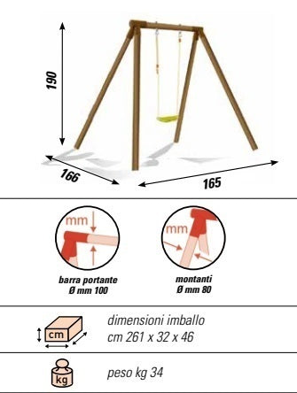 Altalena In Legno VIOLETTA 1 Posto - Altezza 190 Cm Cod.al1341 + 1 SEGGIOLINO SICUREZZA Altalene Offerta In Vendita Su Timesport24